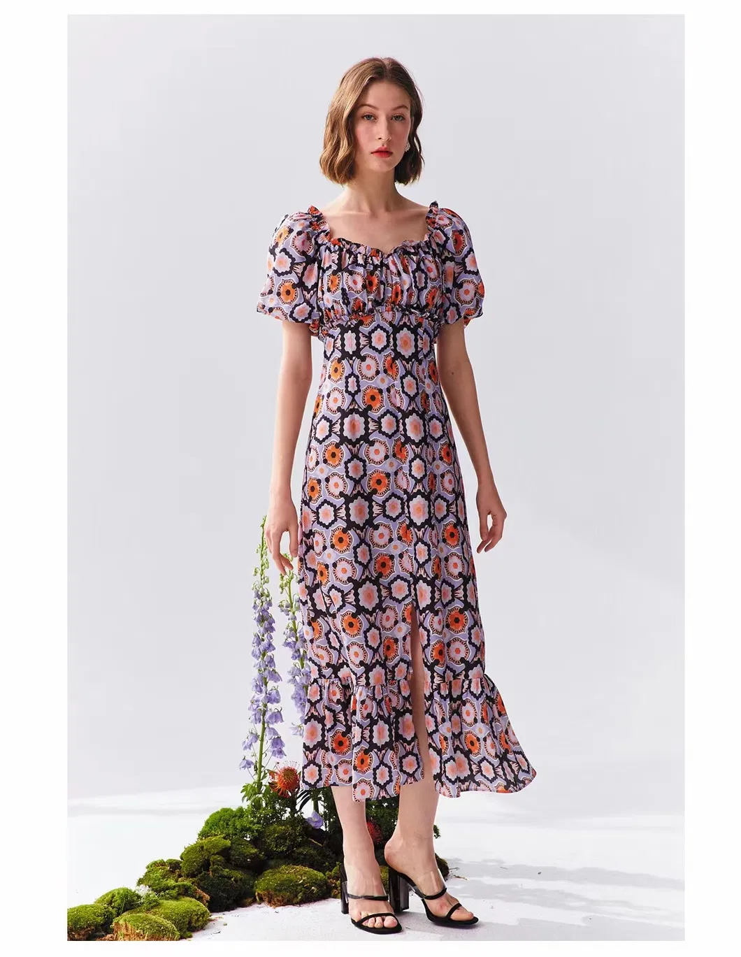 Vestidos de mujer impresos de cintura ajustada vintage elegante y de alta gama franceses