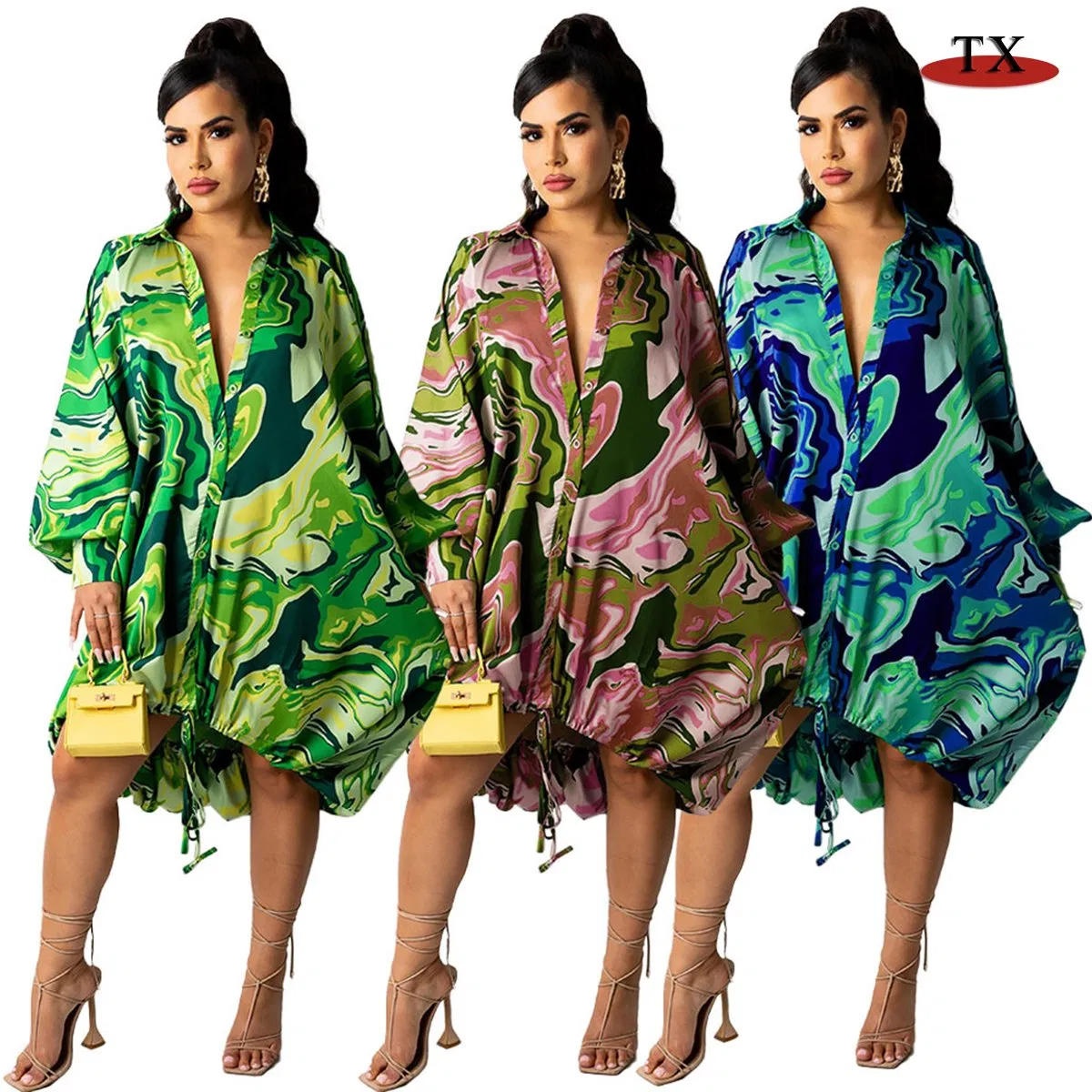 Vestido de seda de leche impreso para mujeres de tallas grandes en venta caliente en Amazon