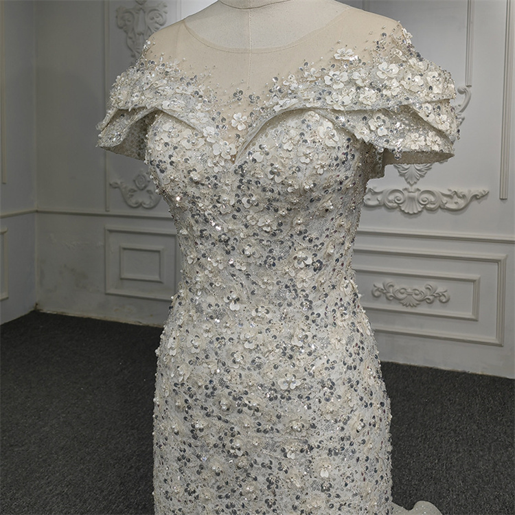 2023 Elegantes Vestidos de Cuentas Sirena con Mangas Elegantes Sexy para Bodas y Fiestas de Noche para Mujeres