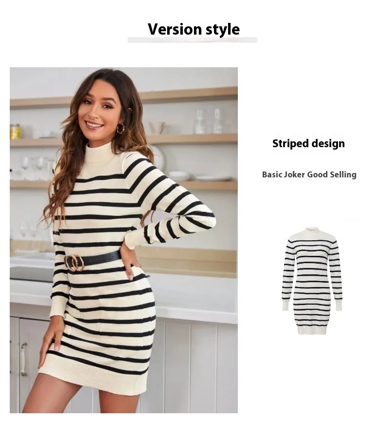 Vestido de punto largo a rayas elegante para el vestuario de oficina de mujeres