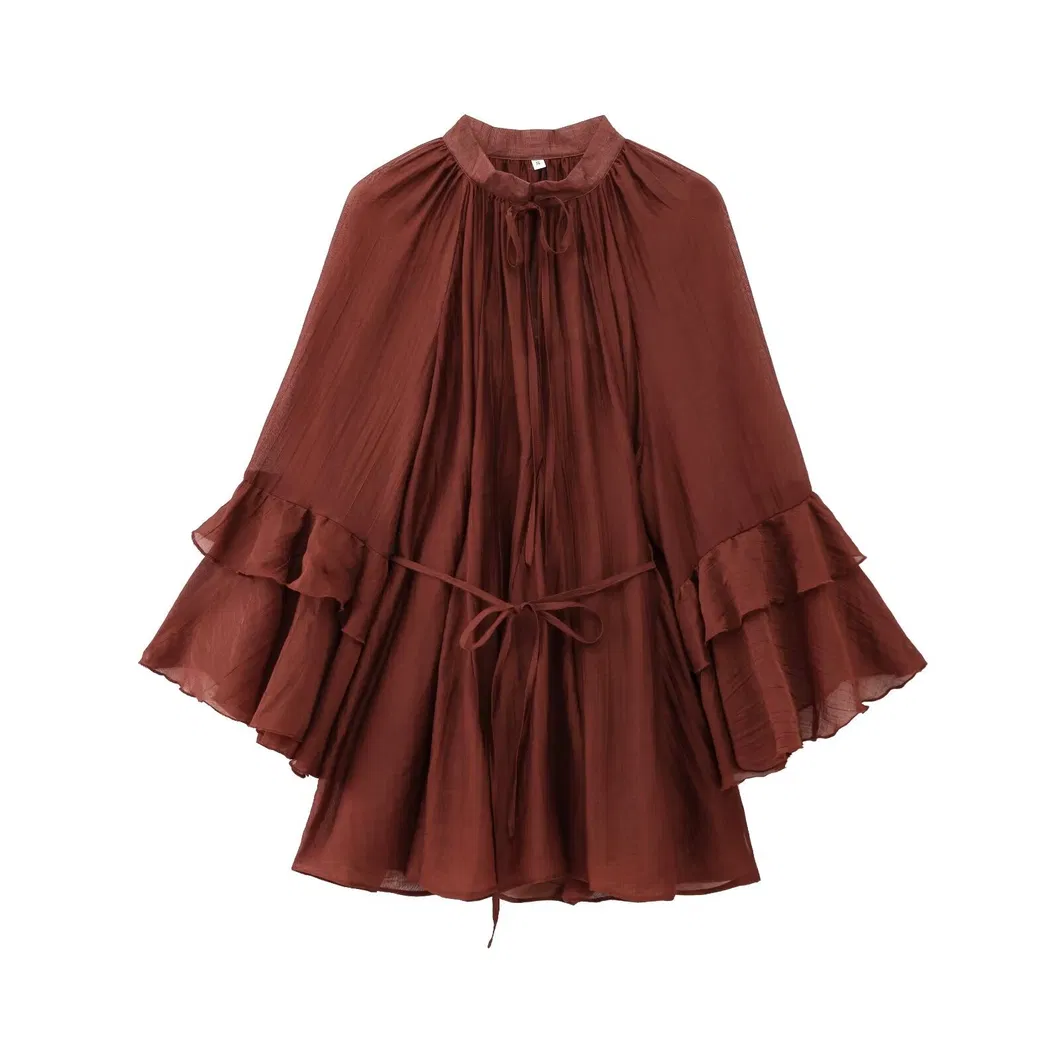Vestido de princesa con volantes de manga larga, elegante y suelto