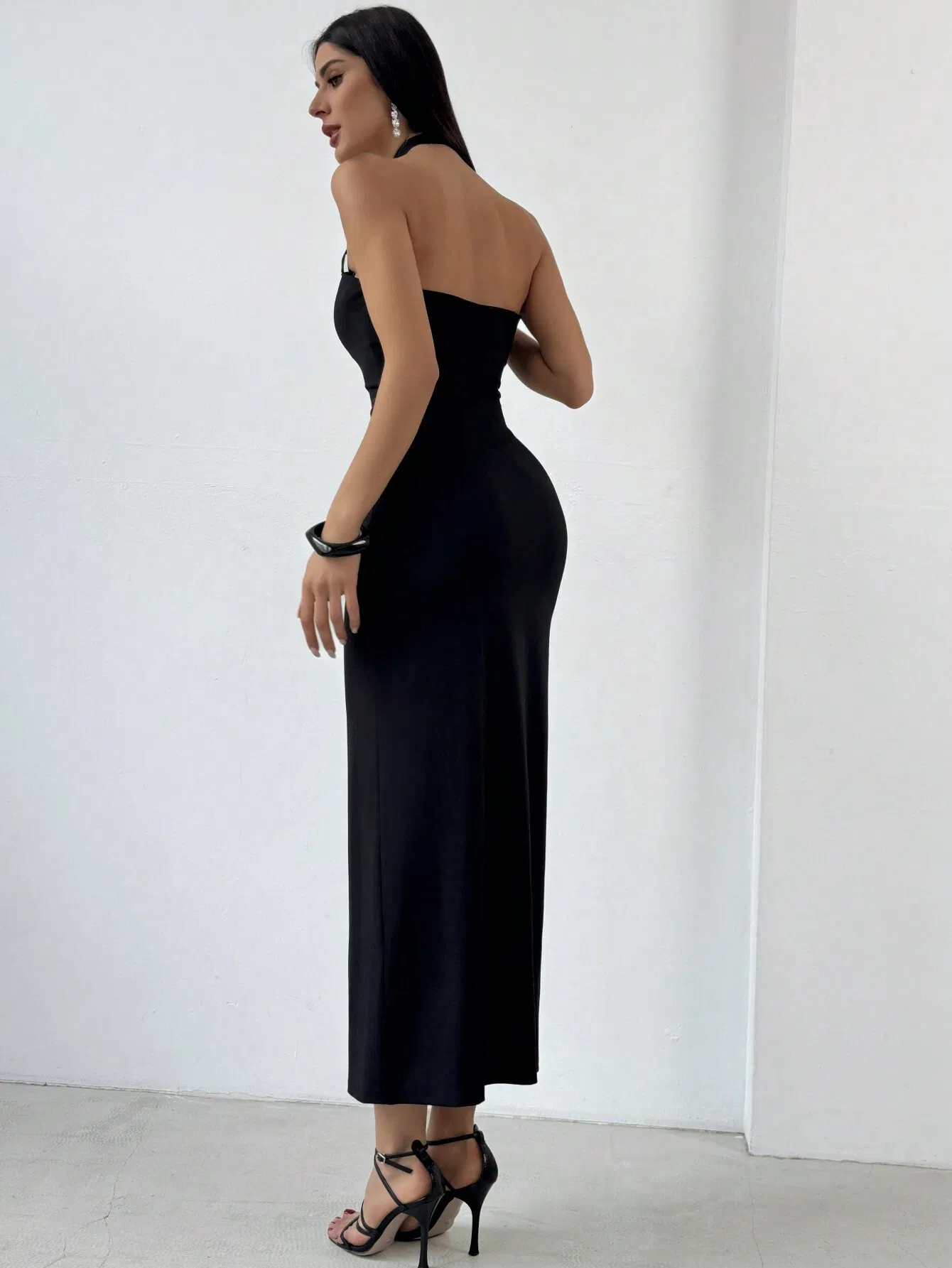 Vestido midi ajustado sin mangas con cruce en la parte posterior, elegante vestido de fiesta de punto elástico