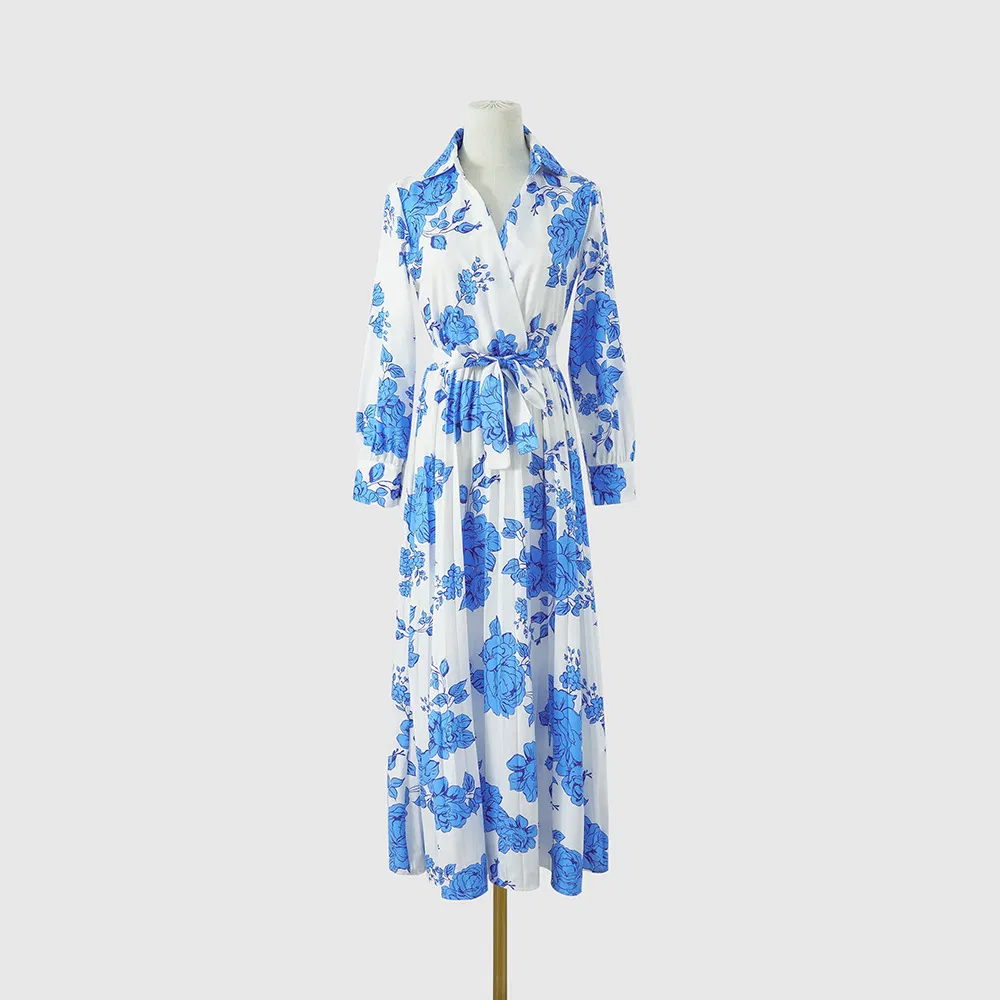 Vestido Largo de Manga Larga para Mujer, Vestido Boho de Oficina, Vestido Floral de Vacaciones, Maxi con Abertura, Vestido