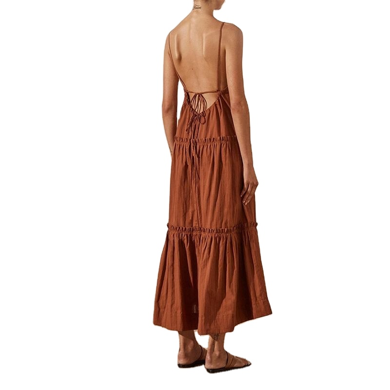Vestido sexy de verano con escote en V profundo para mujeres, vestido de playa sin espalda, vestido largo de noche casual, vestido elegante de algodón para damas