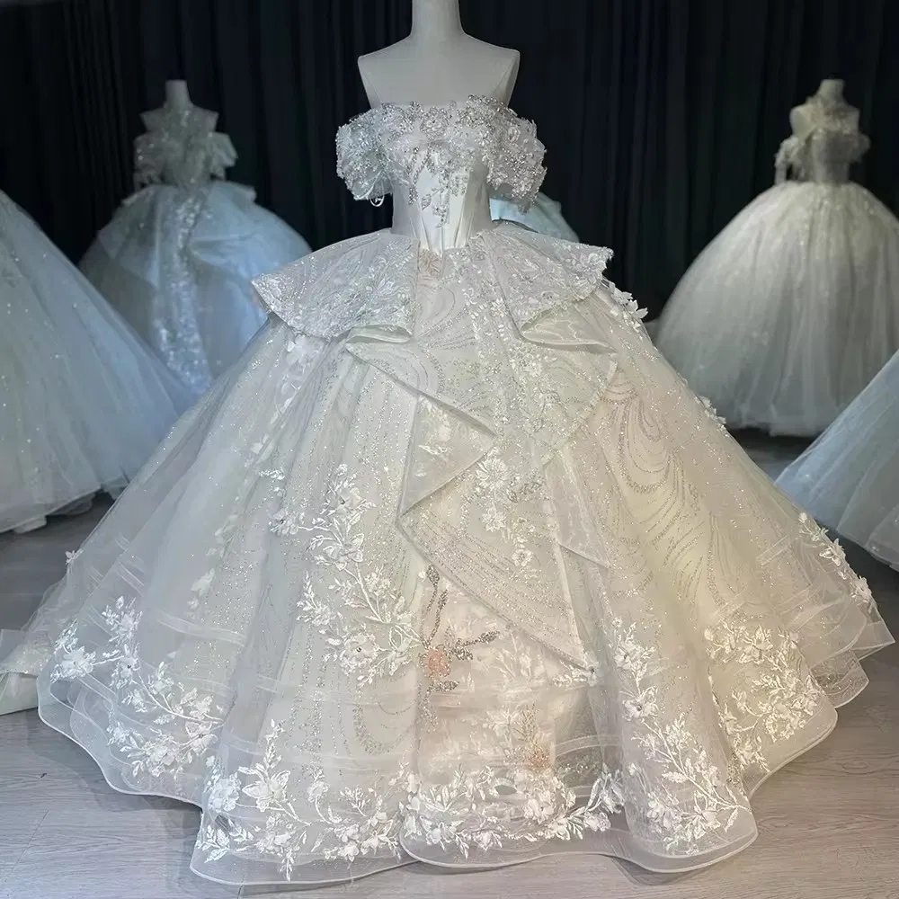 Vestidos de boda para mujeres, personalizados, con hombros al descubierto, hechos a mano, con encaje y cuentas