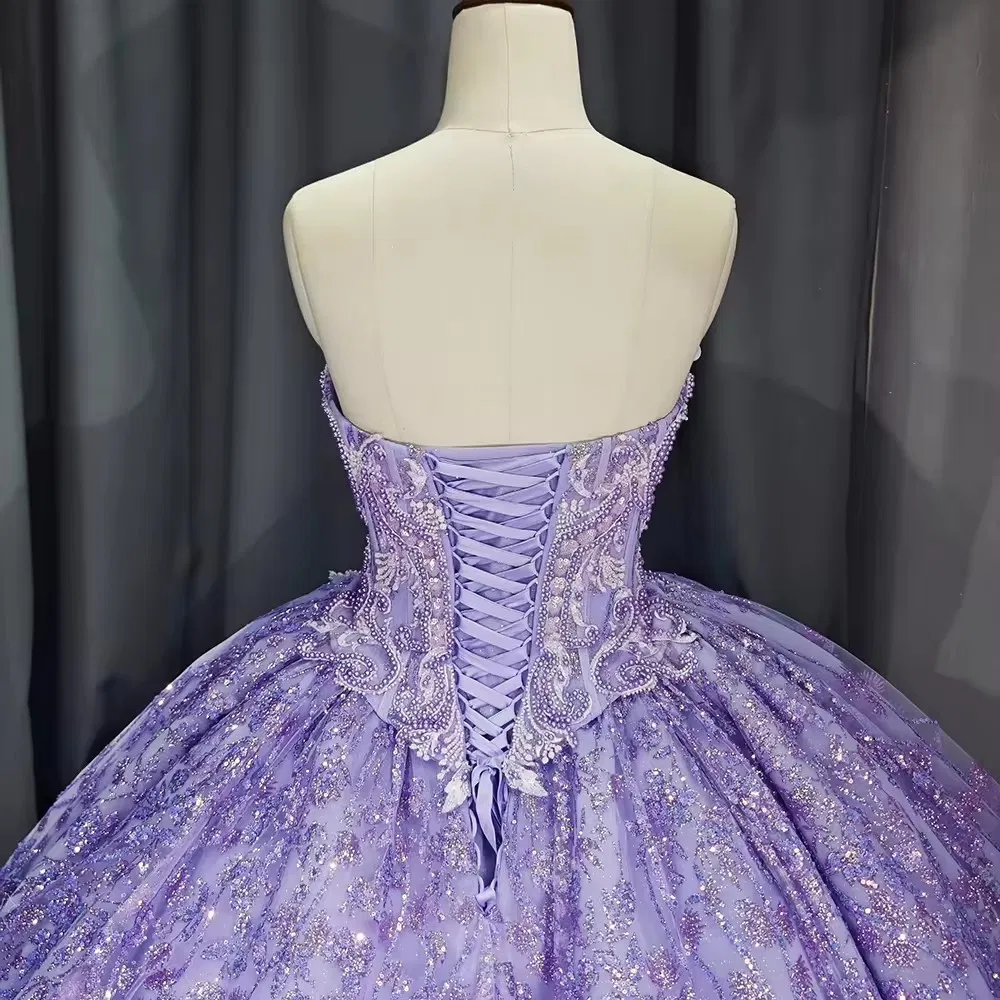 Fabricante Profesional Vestidos de Boda para Mujeres de Quinceañera de Lujo con Lentejuelas Moradas