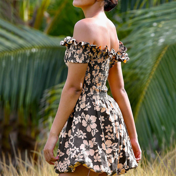 Fábrica de Vestidos al por mayor Personalizados de Marca Propia Vestido Floral de Mujer Mezcla de Lino y Algodón Estilo Playa