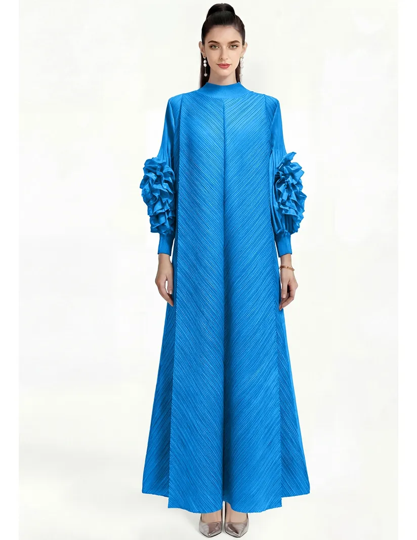 Vestido Vintage Plisado de Color Sólido para Mujeres Estilo Niche Ligero y Maduro Vestido Largo Suelto