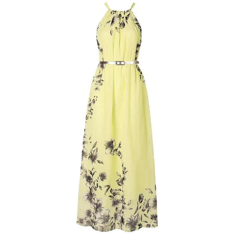 Vestido de playa de chifón con estampado de Halter de verano para mujeres