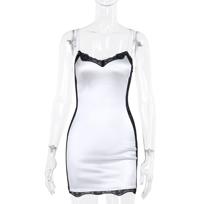 Vestido mini de satén para mujer con tirantes, fruncido, con cordones, cruzado, ajustado, sexy, elegante para fiesta y club