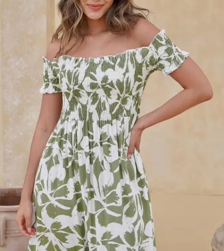 Vestido de Dama 2025 Nuevo Vestido de Punto Personalizado para Mujeres con Mangas Abullonadas, Escote Corazón, Impresión Floral, Con Abertura Lateral, Vestido Relajado para Fiesta o Cita