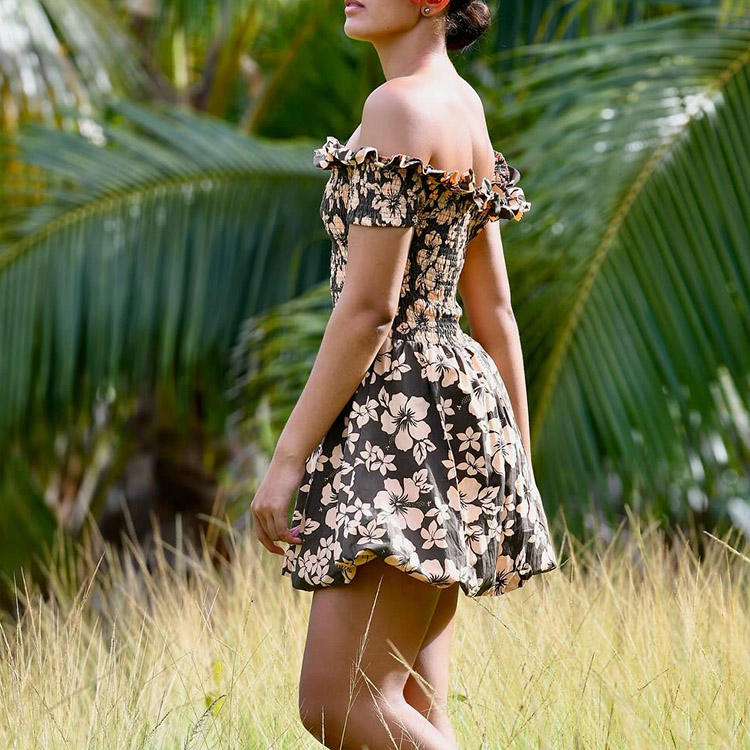 Fábrica de Vestidos al por mayor Personalizados de Marca Propia Vestido Floral de Mujer Mezcla de Lino y Algodón Estilo Playa