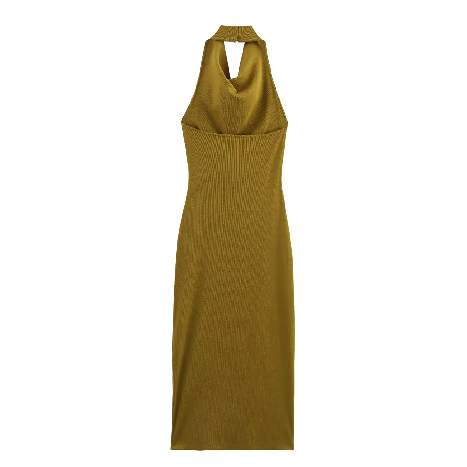 Vestido Sexy de Moda de Punto Acanalado Sin Espalda con Cuello Halter Vestido MIDI Estilo Casual de Vacaciones para Mujeres Boutique de Ropa Personalizada Ropa de Estilo Europeo