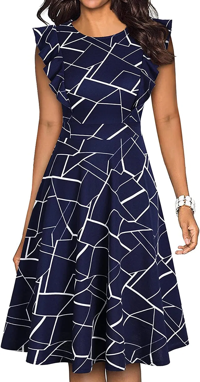 Vestidos de cóctel casuales en línea A con volantes florales vintage para mujer 5