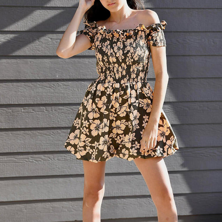 Fábrica de Vestidos al por mayor Personalizados de Marca Propia Vestido Floral de Mujer Mezcla de Lino y Algodón Estilo Playa