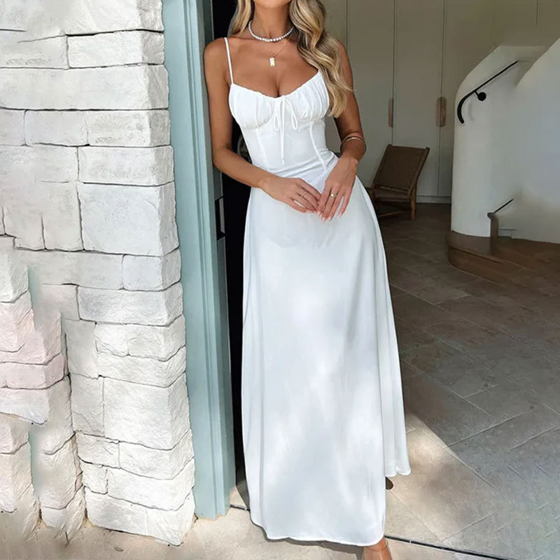 Vestido de tirantes sexy de color sólido hecho a medida para mujeres por el fabricante