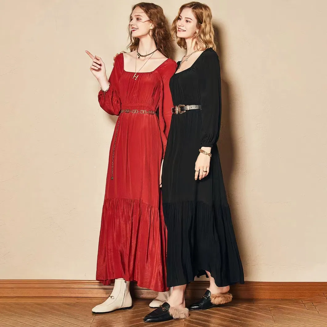 Venta al por mayor de fábrica Vestidos de seda de alta calidad para mujeres Ropa vintage Vestido largo de verano para fiesta y noche