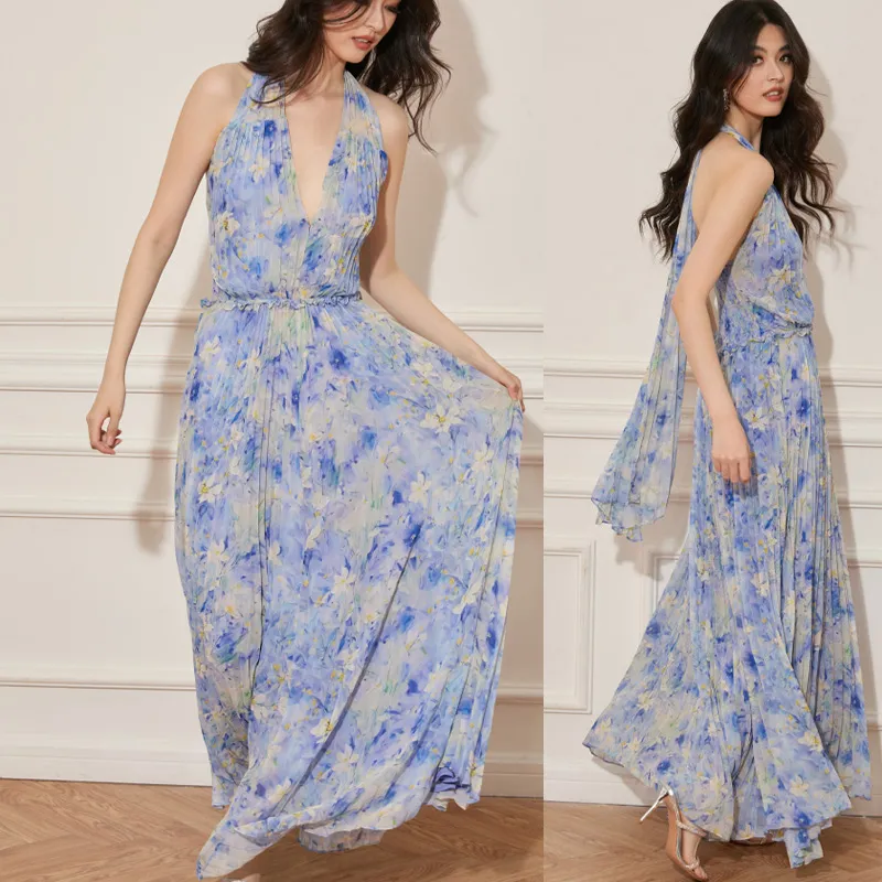 Vestidos de lujo personalizados para mujeres, elegante vestido de manga larga con estampado floral