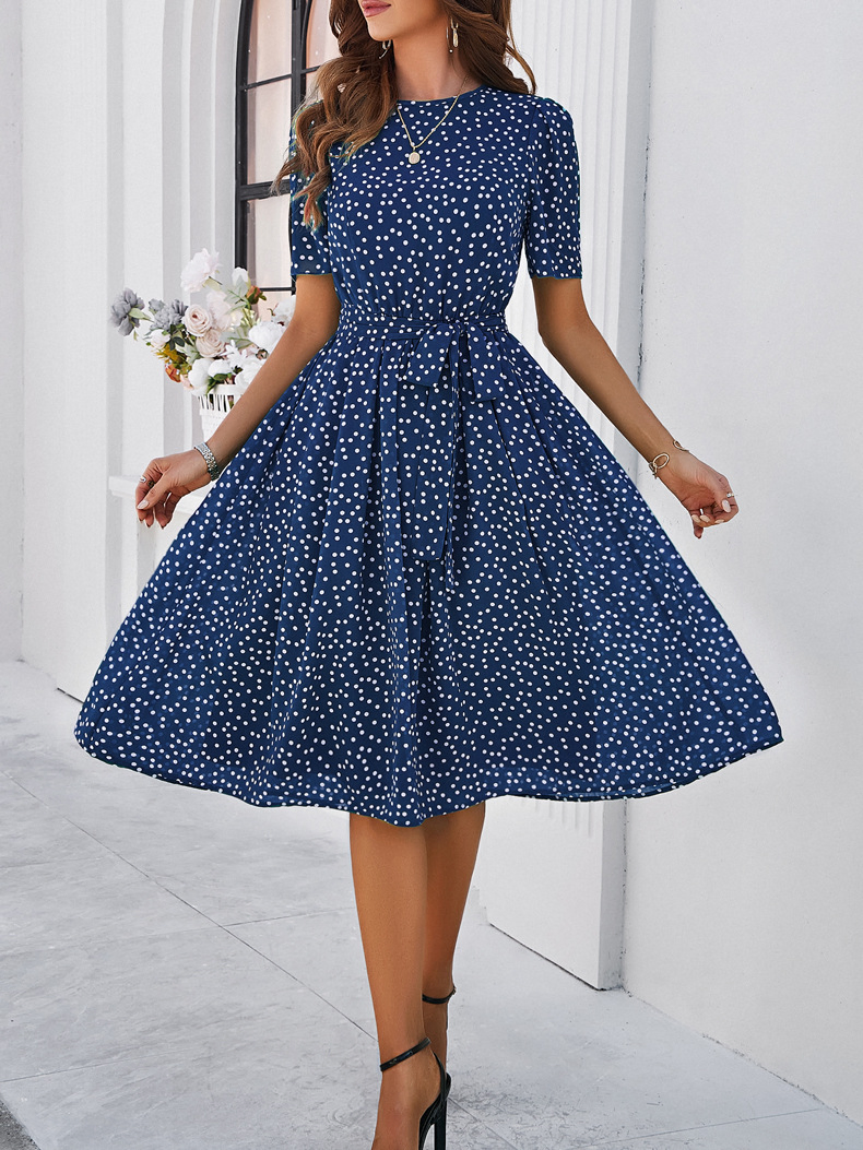 Vestido de verano A-line vintage para mujeres con lunares retro
