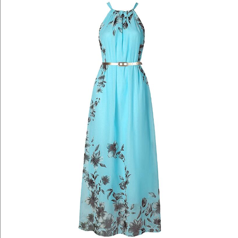 Vestido de playa de chifón con estampado de Halter de verano para mujeres
