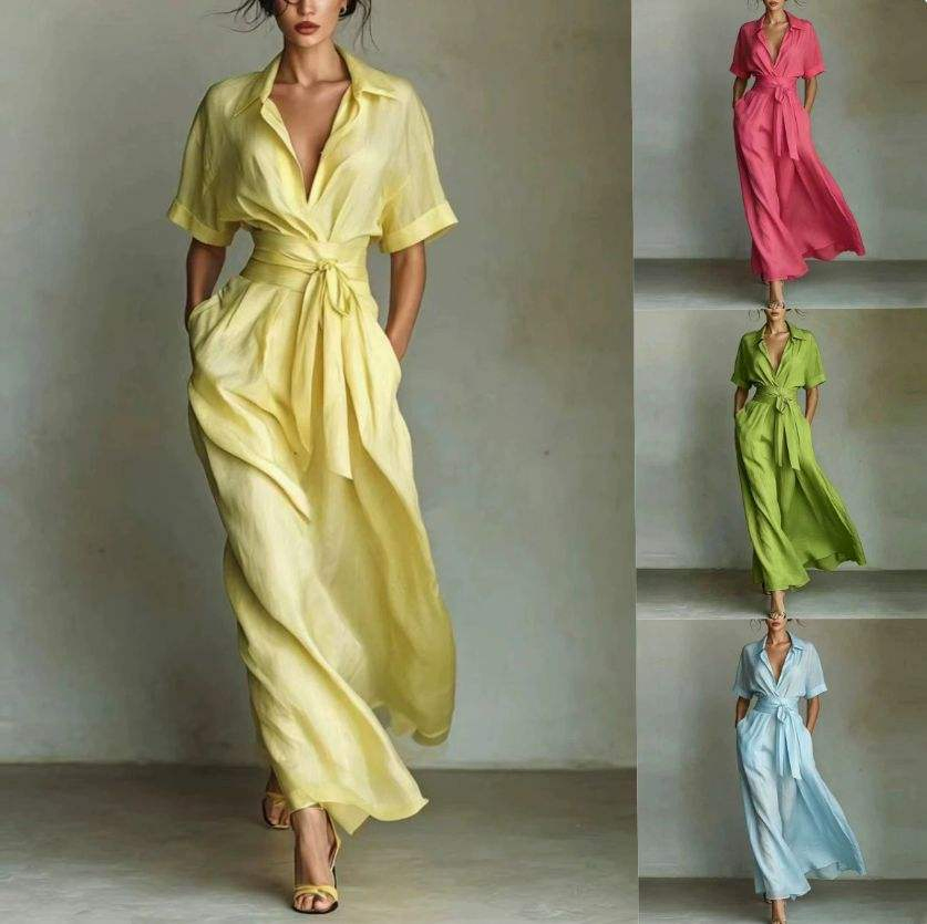 Estilo de vacaciones francés Exportar vestido de mujer elegante retro casual de color sólido, cintura alta, ajuste ceñido, favorecedor vestido midi, vestido casual de moda