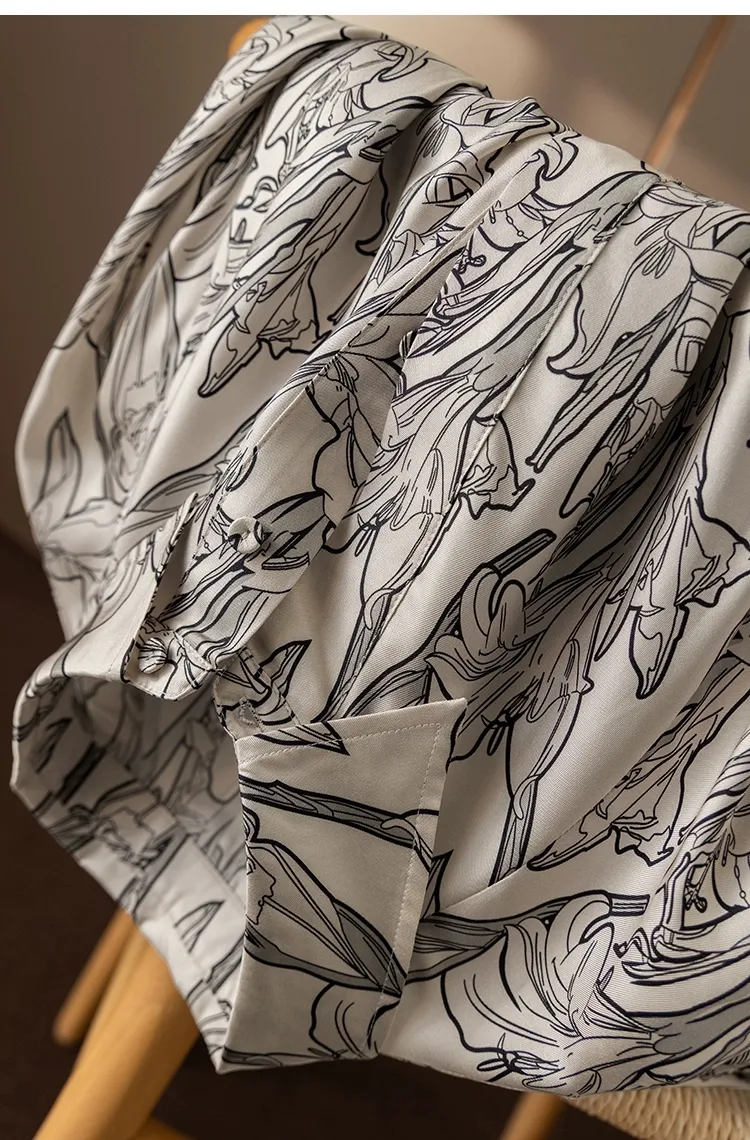 Vestido de camisa de seda impresa para mujer elegante de verano con cintura ajustada fabricación de prendas