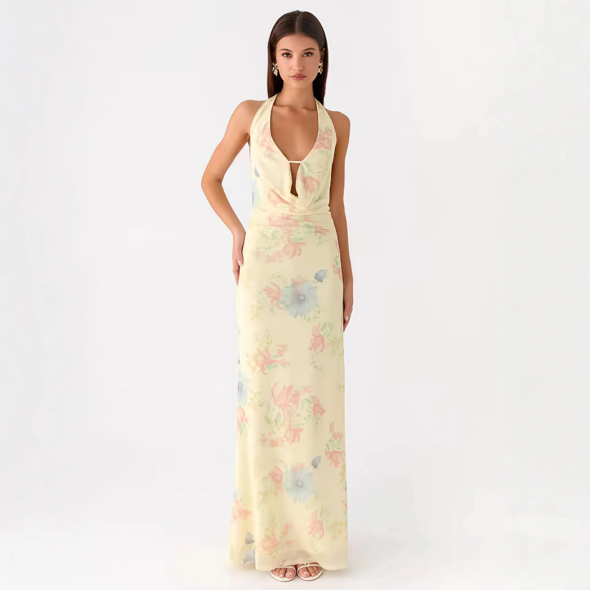 Vestido largo sin mangas de estampado floral para mujeres, invitada de boda, vestido de vacaciones