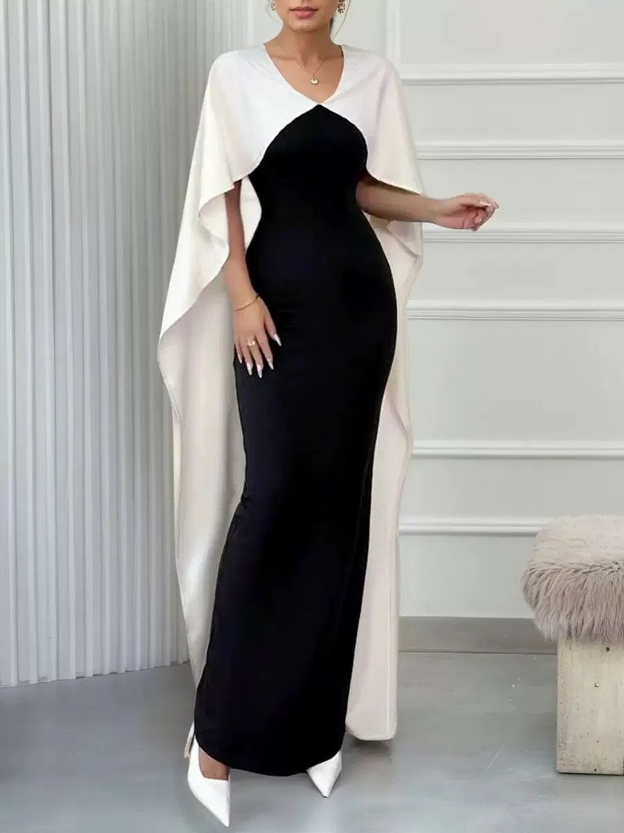 Vestido midi maxi de color contrastante para mujer, cubierto de gasa delgada para protección solar, vestido con dobladillo irregular y chal a juego
