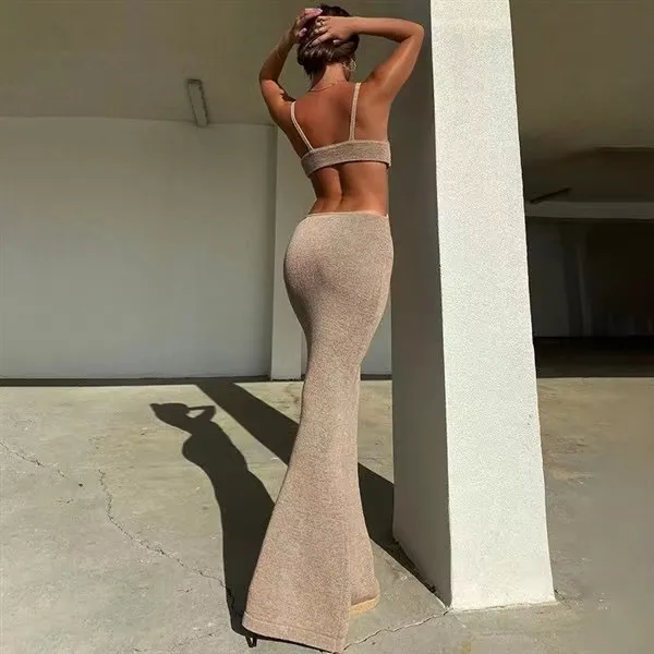 Vestido largo de fiesta elegante y sexy sin espalda para mujeres