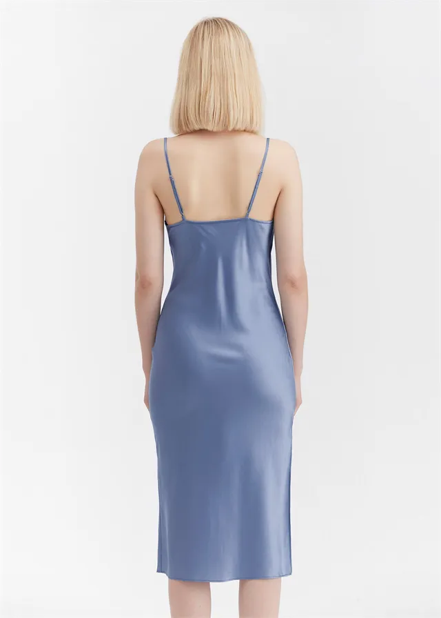 Vestido de Noche de Seda para Mujeres de Cuello Lujo 100% Vestido Deslizante de Seda Pura