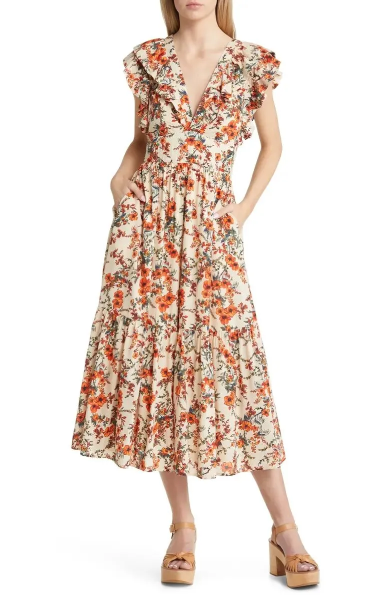 Detalle del vestido maxi de flores con volantes 1