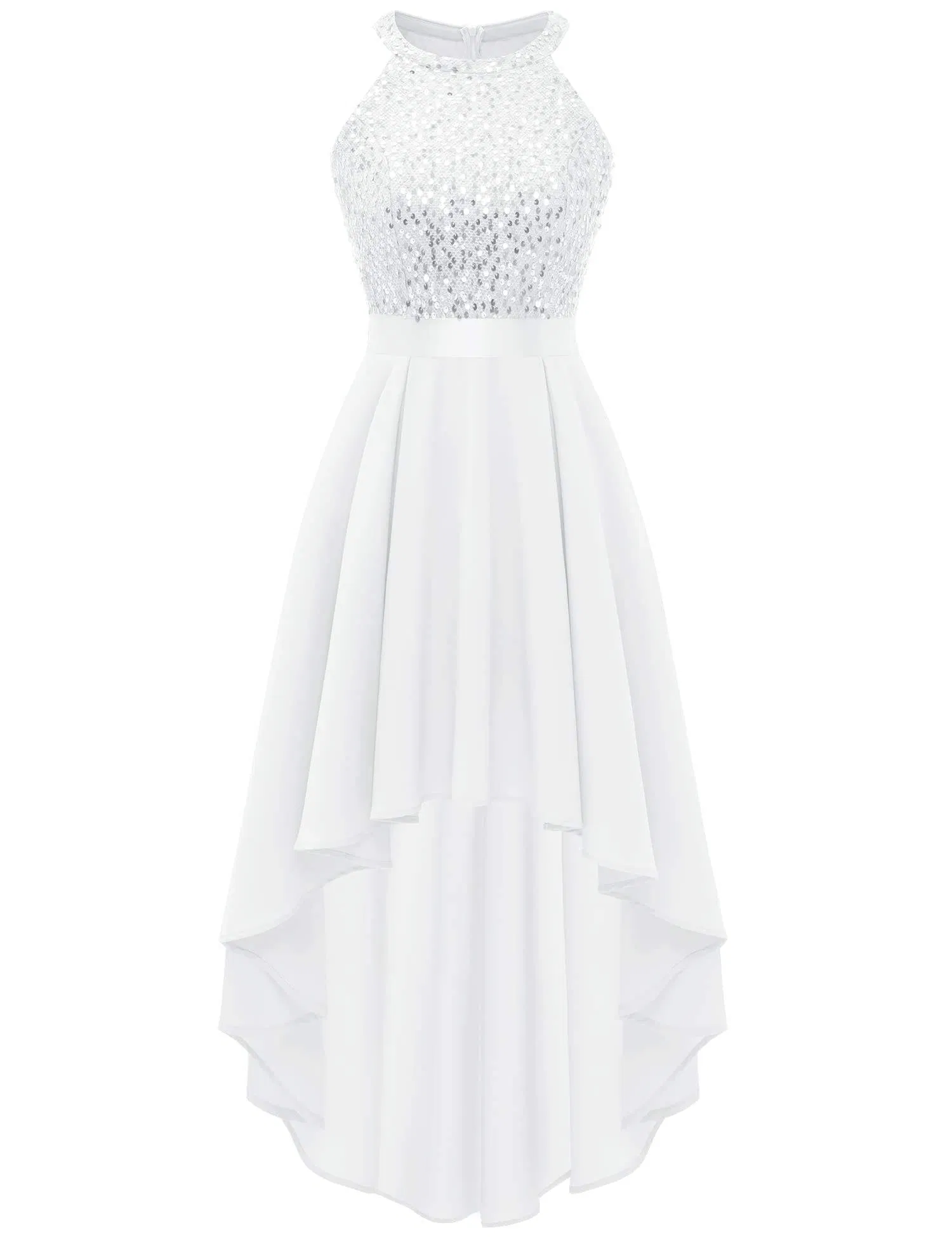 Vestido de cóctel de encaje floral de mujer elegante con dobladillo alto-bajo para eventos de verano