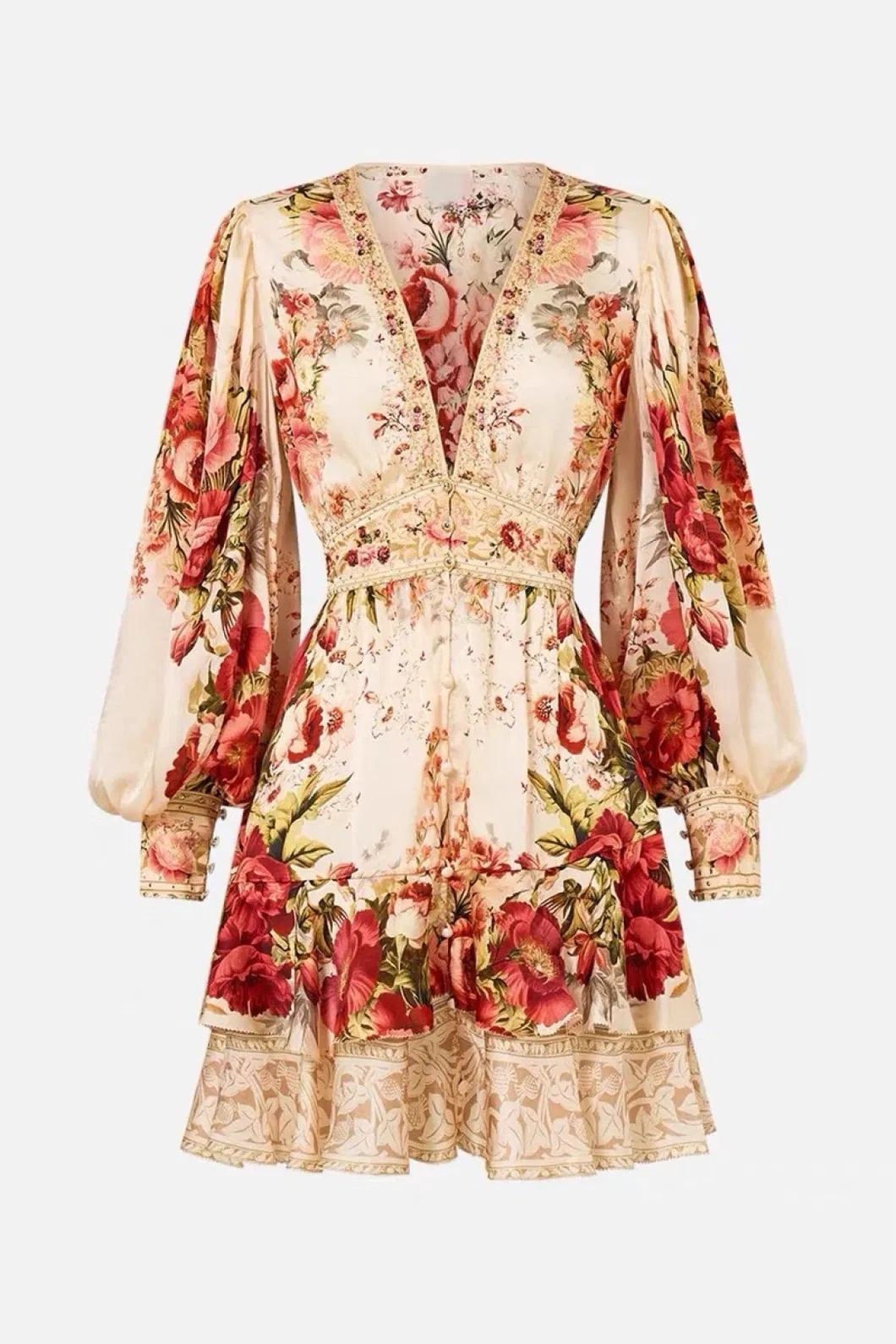Vestido Vintage de Cuello en V, Cintura Alta, Ajustado, con Estampado Francés, Hecho a Medida con Diseño Lujoso, Vestido de Fiesta para Ocasiones Especiales