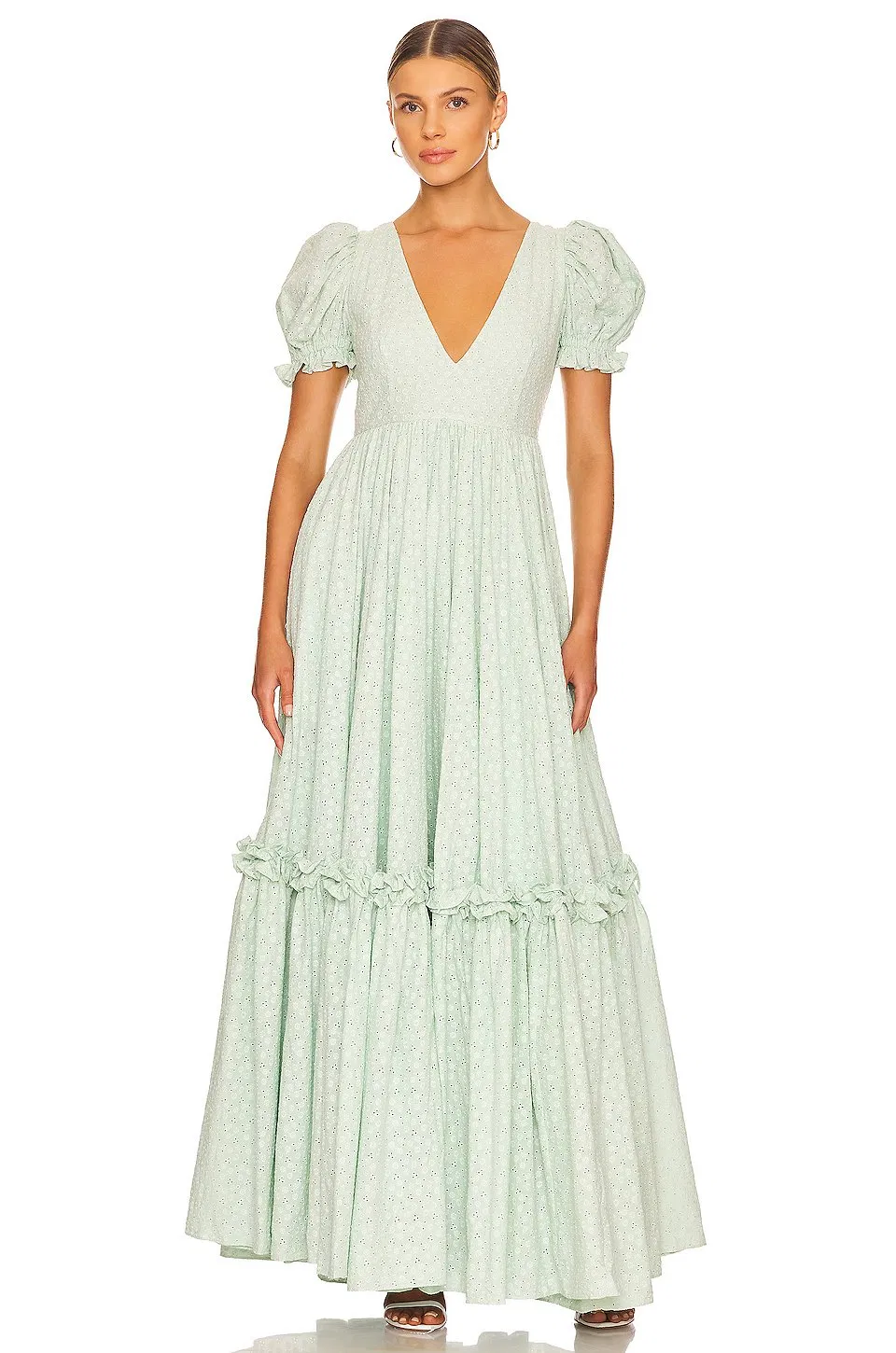 Vestido largo de boda personalizado de alta calidad, de verano, de moda, fabricación OEM, etiqueta privada, vestido maxi para mujeres con mangas abullonadas