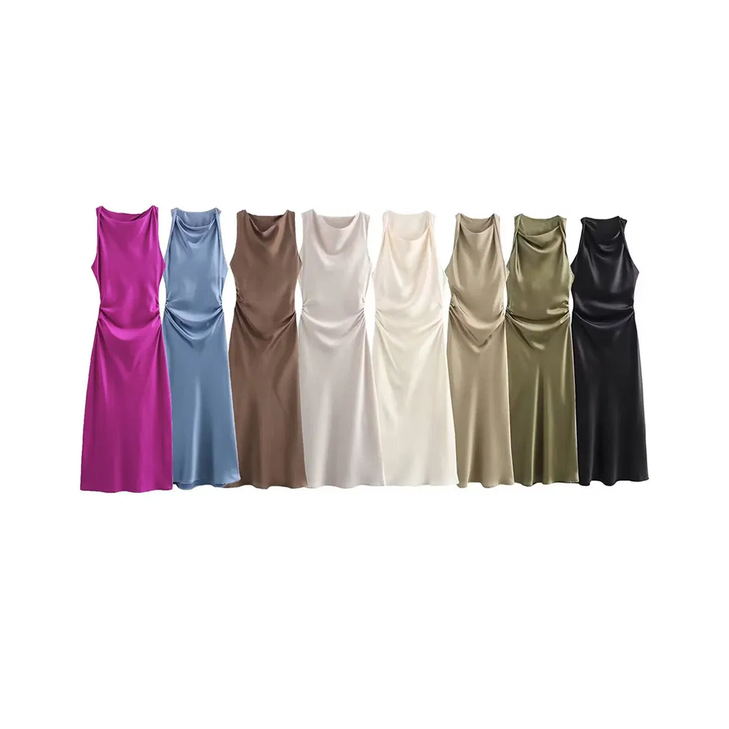 Vestido MIDI de satén elegante estilo francés