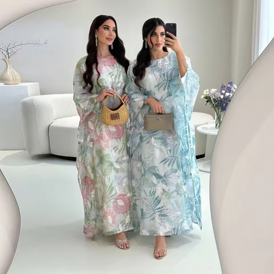 Vestido de lujo para mujer, elegante bordado, bata impresa digitalmente, musulmana