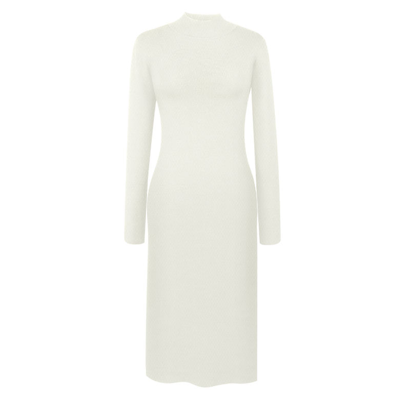 Vestido de oficina elegante para mujeres, vestido ajustado de talla grande hasta la rodilla, vestido de cóctel blanco de color sólido, vestido de suéter para otoño