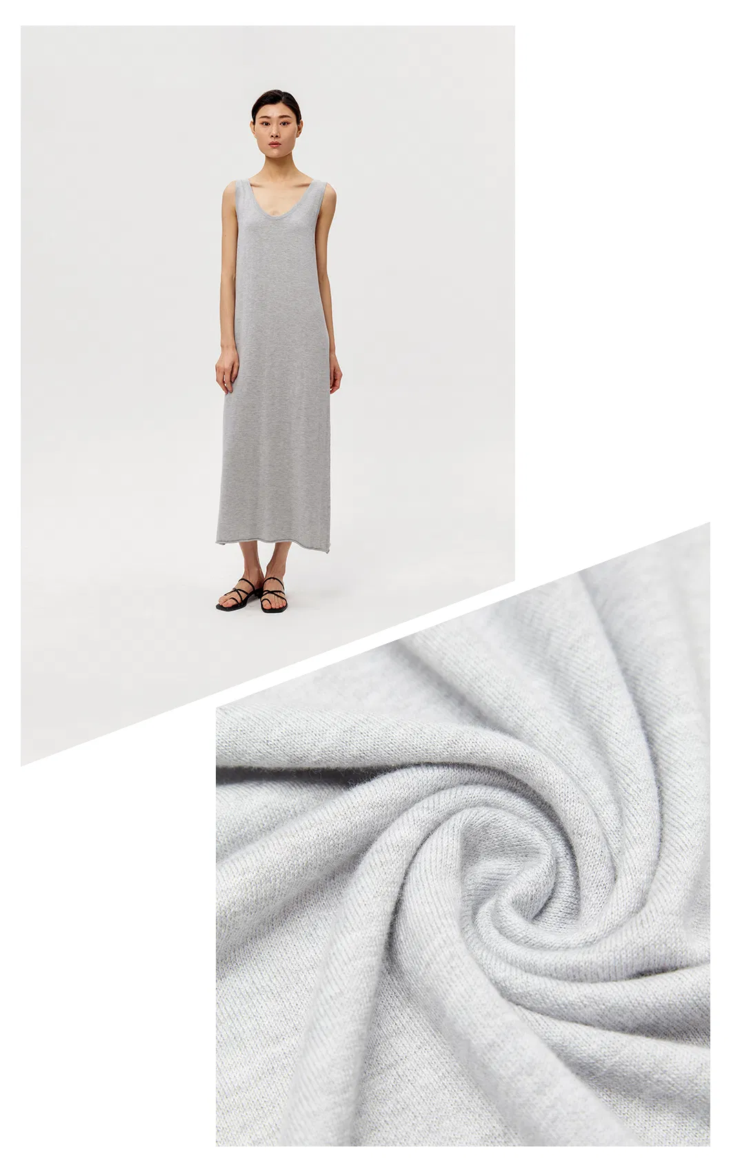 Vestido largo de punto casual para mujer, de ajuste holgado y color puro, con hombros al descubierto