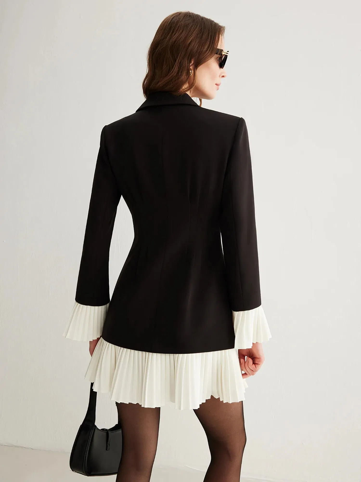 Vestido de traje plisado de contraste en blanco y negro, jilbab, thobe, para el trabajo, lujo, vestido para mujeres musulmanas, OEM