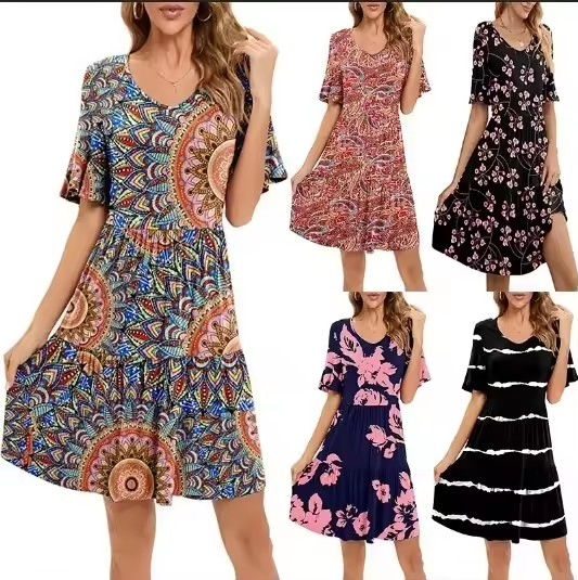 Vestido de una pieza casual impreso para mujer - Falda de media longitud