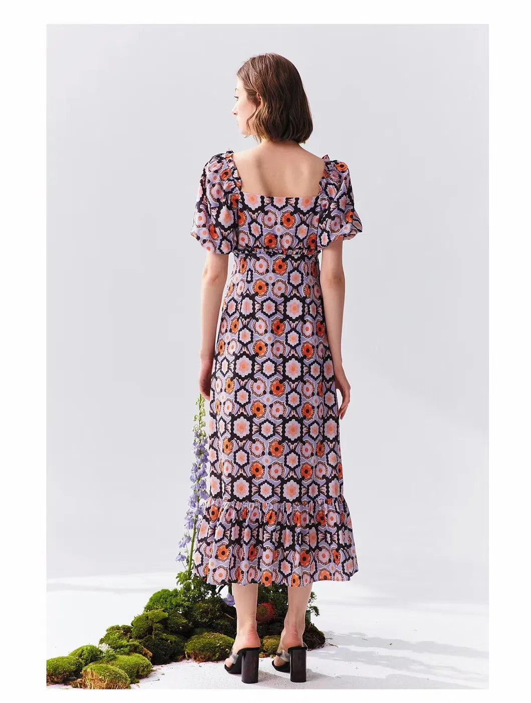 Vestidos de mujer impresos de cintura ajustada vintage elegante y de alta gama franceses