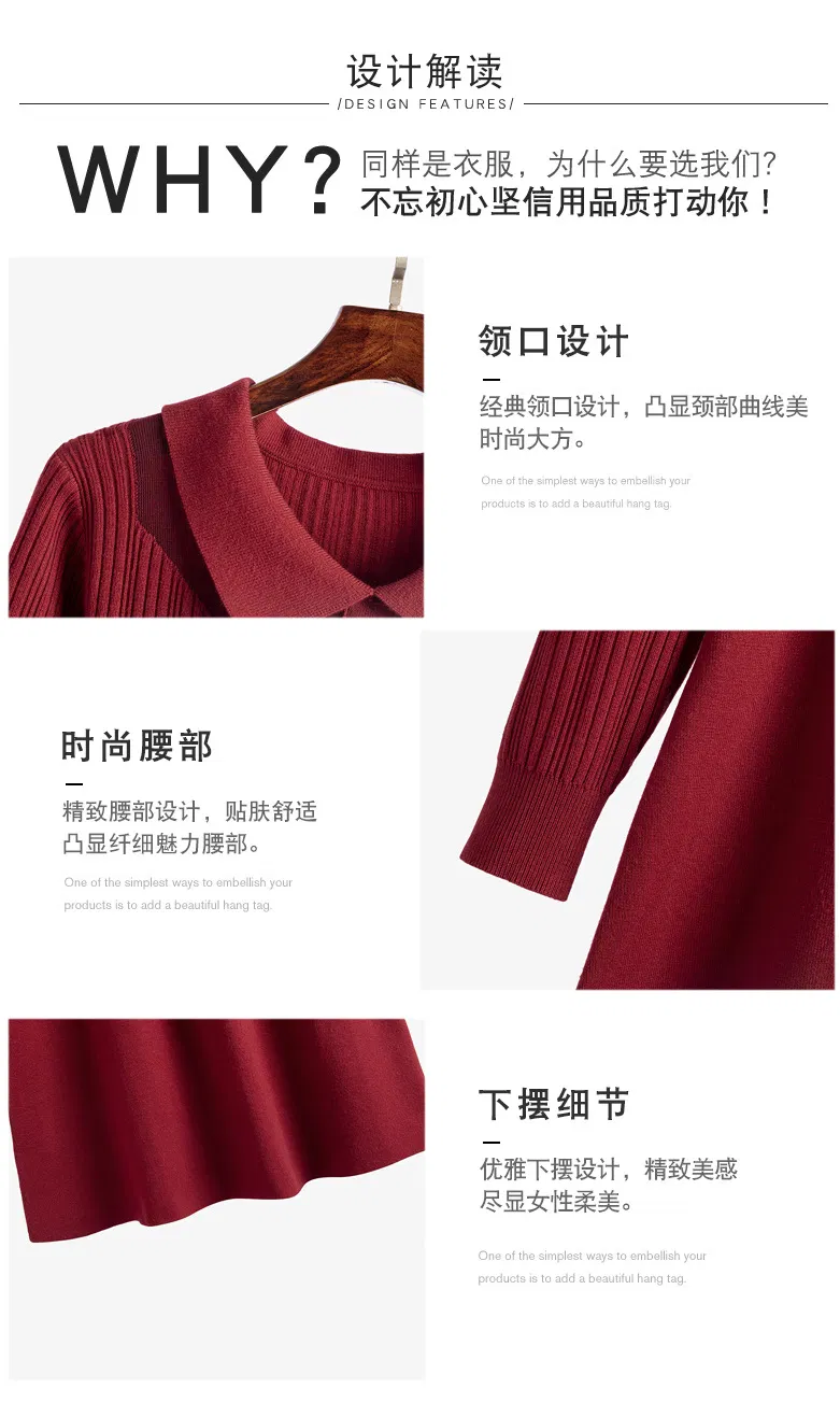 Vestido casual de línea A con cuello rojo para oficina para mujeres