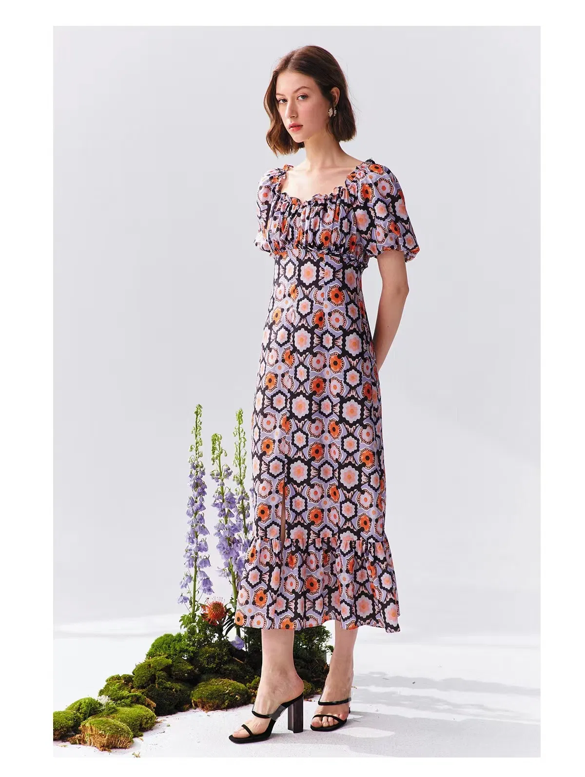 Vestidos de mujer impresos de cintura ajustada vintage elegante y de alta gama franceses