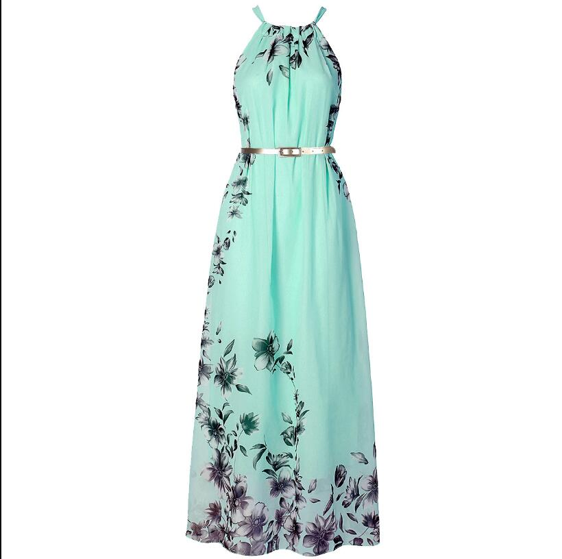 Vestido de playa de chifón con estampado de Halter de verano para mujeres