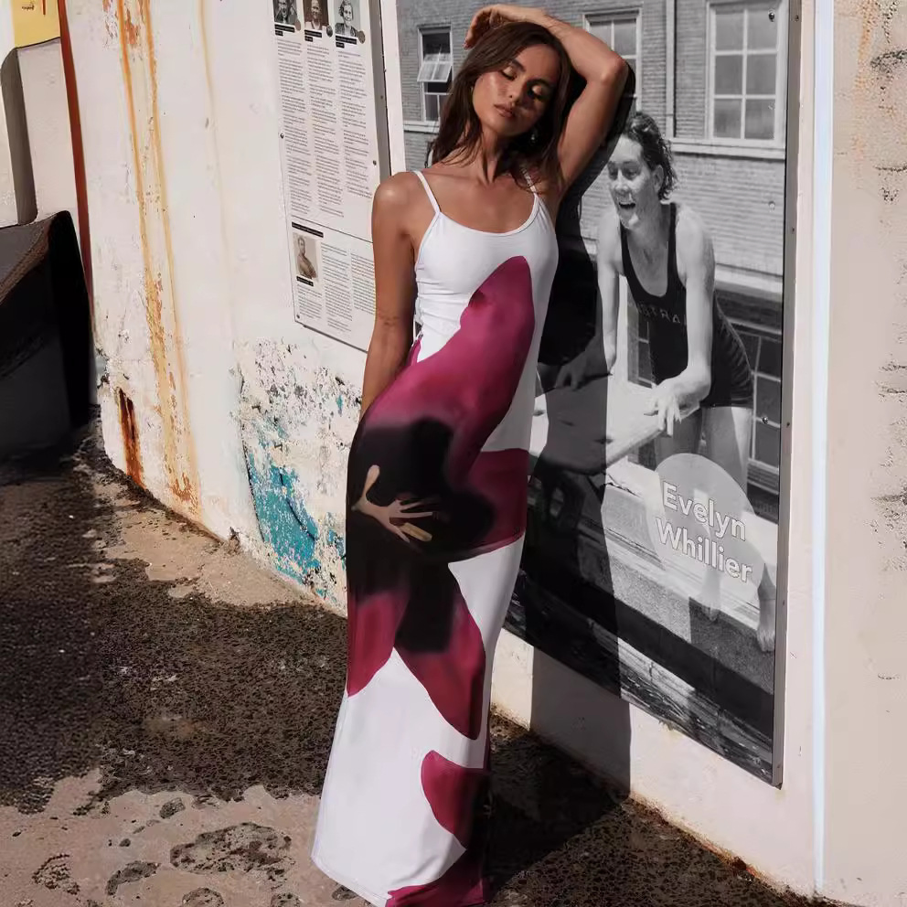 Vestido largo casual sin mangas impreso para mujeres al por mayor personalizado