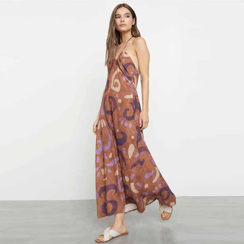 Vestidos de tirantes sin mangas de moda femenina de alta calidad, vestidos casuales impresos de verano, vestido sexy de estampado