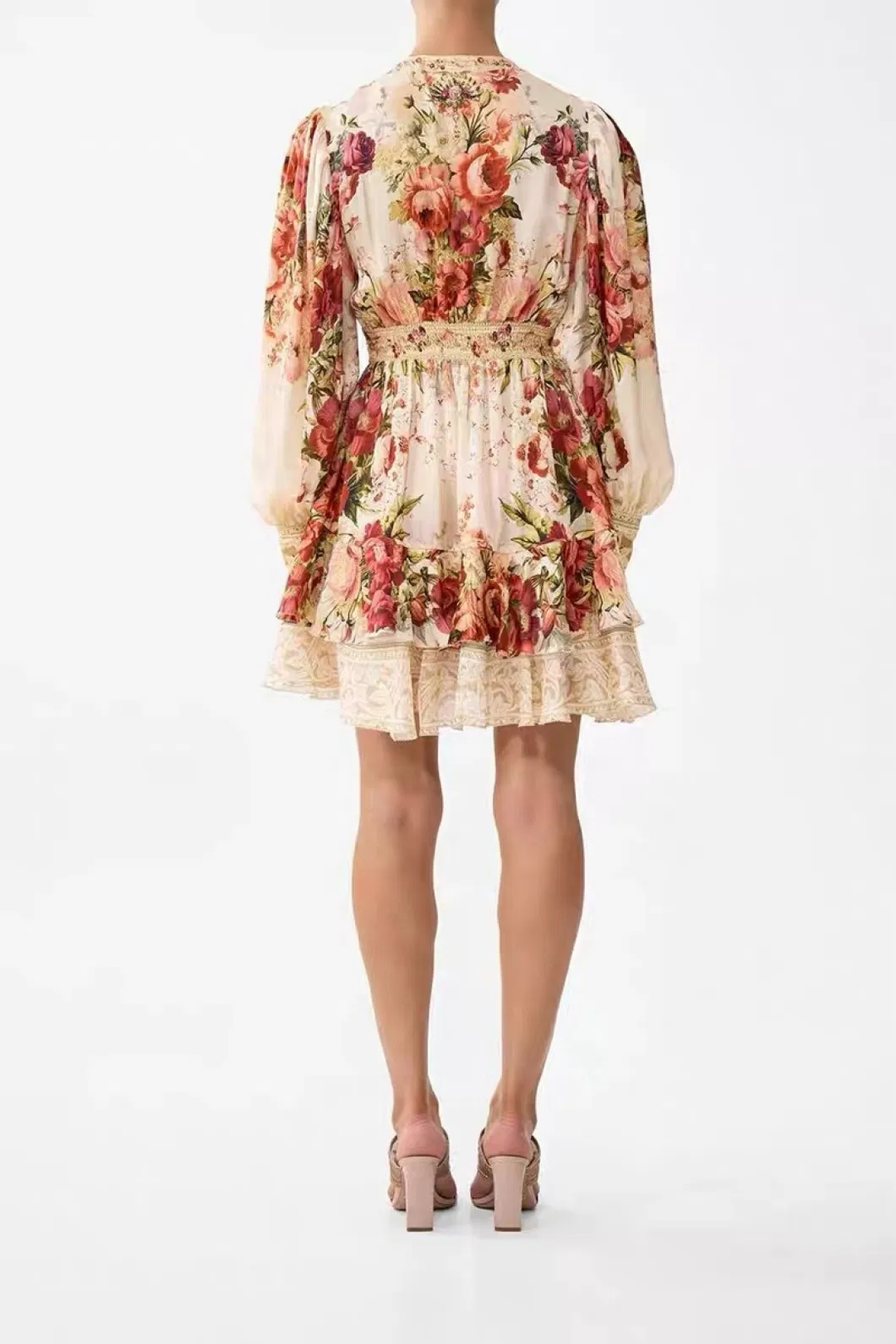 Vestido Vintage de Cuello en V, Cintura Alta, Ajustado, con Estampado Francés, Hecho a Medida con Diseño Lujoso, Vestido de Fiesta para Ocasiones Especiales
