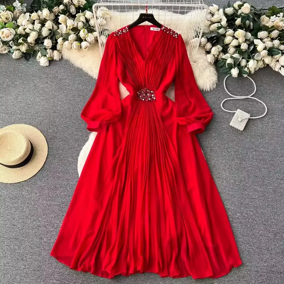 Vestido largo de encaje de ganchillo ventilado y de moda para mujeres de alta calidad