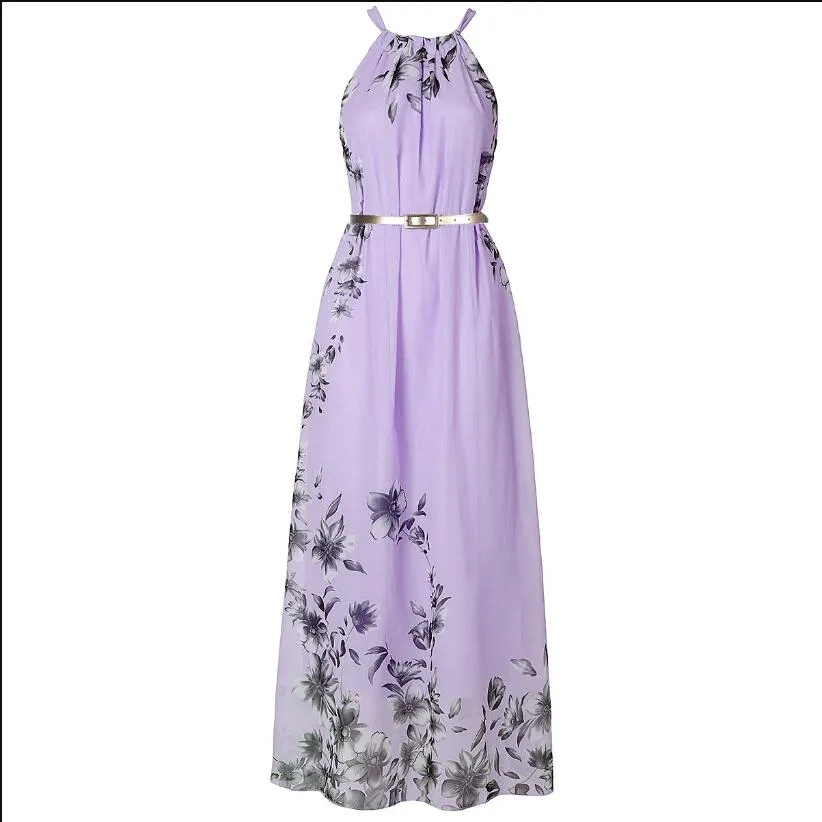 Vestido de playa de chifón con estampado de Halter de verano para mujeres