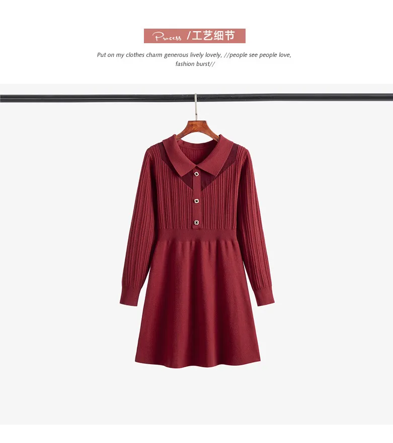 Vestido casual de línea A con cuello rojo para oficina para mujeres